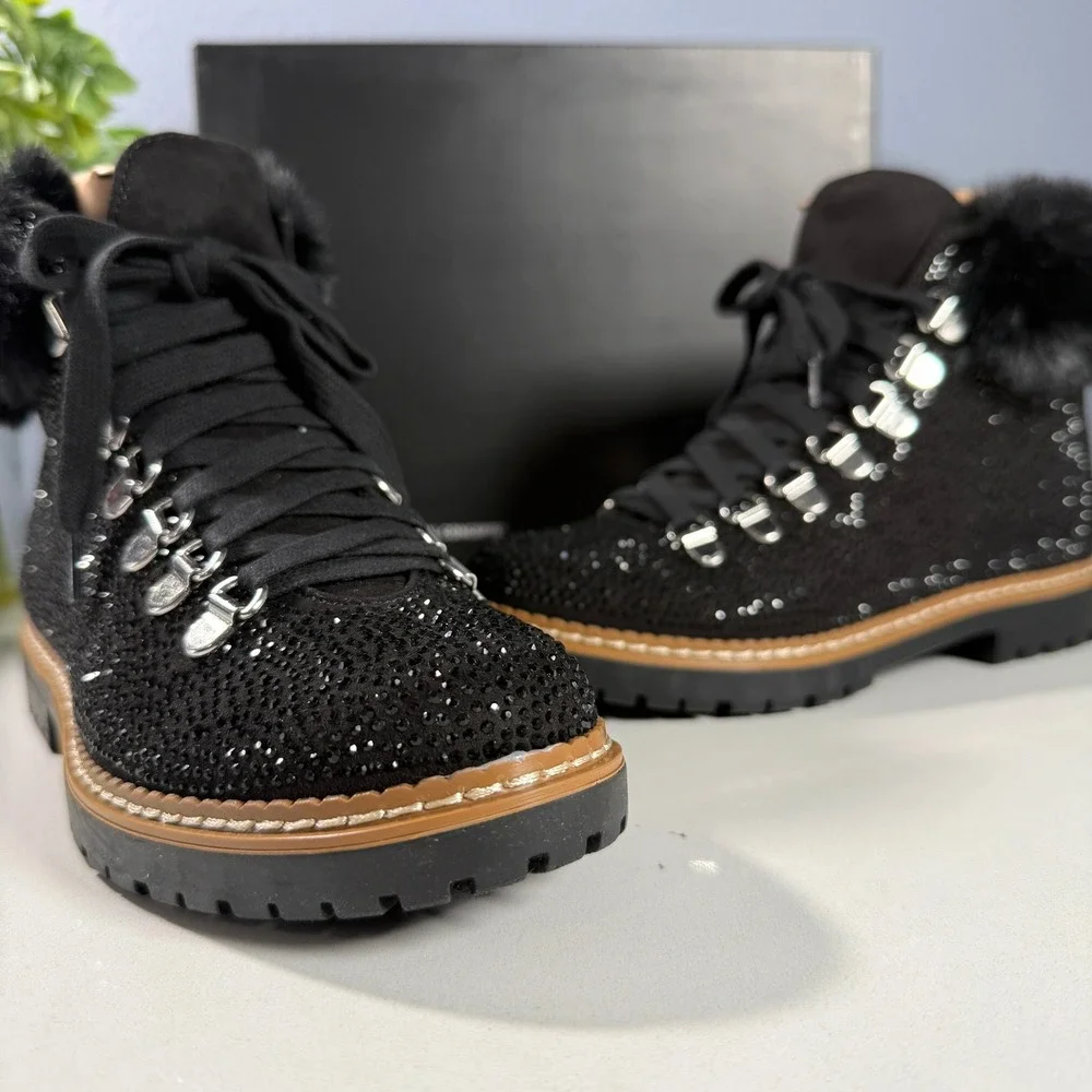 INC International Concepts Women's‎ Black Winter Boots with Fur Trim Size 5